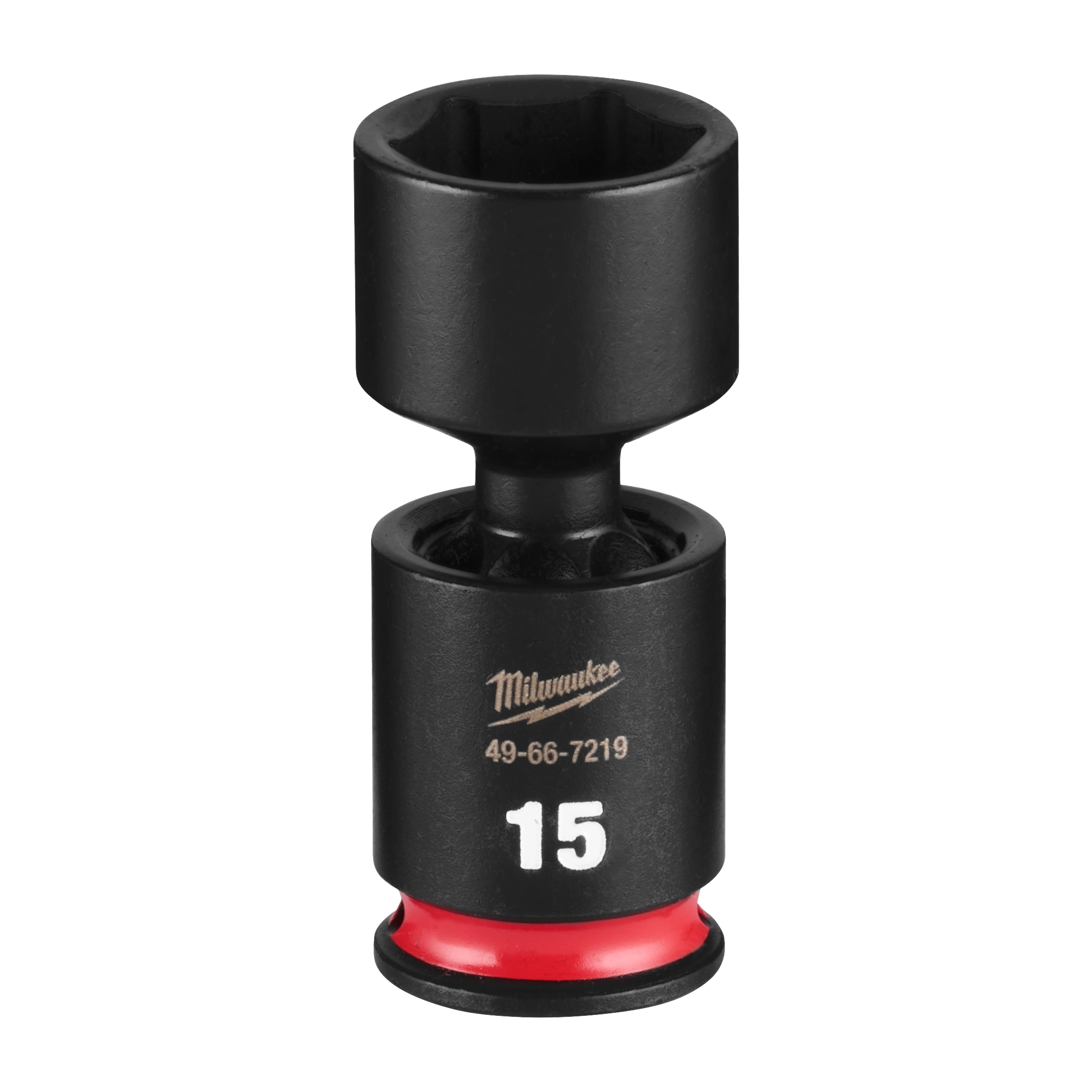 SHOCKWAVE Impact Duty 1/4" Drive 15MM Standard Swivel Socket standing upright with a red ring near the base.