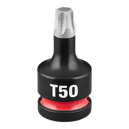 The SHOCKWAVE Impact Duty 1/2" Drive 2" Torx T50 Bit Socket is a black, heavy-duty tool bit with a red accent.
