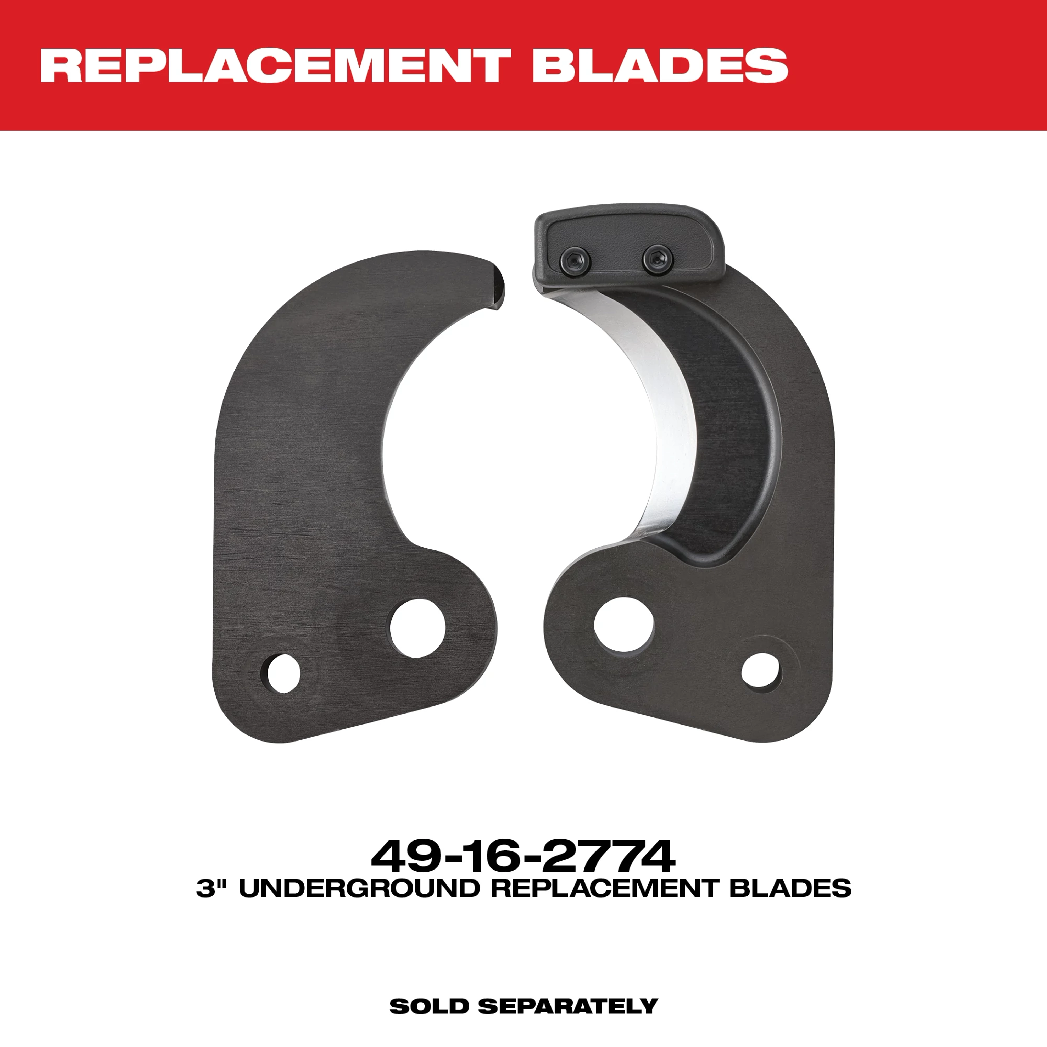 Replacement blades for the M18 FORCE LOGIC Underground Cable Cutter, model number 49-16-2774. These 3-inch underground replacement blades are sold separately.