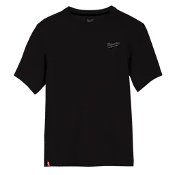 Black Hybrid Work Tee with short sleeves and a discreet logo on the left chest. Small red tag at the bottom left hem.