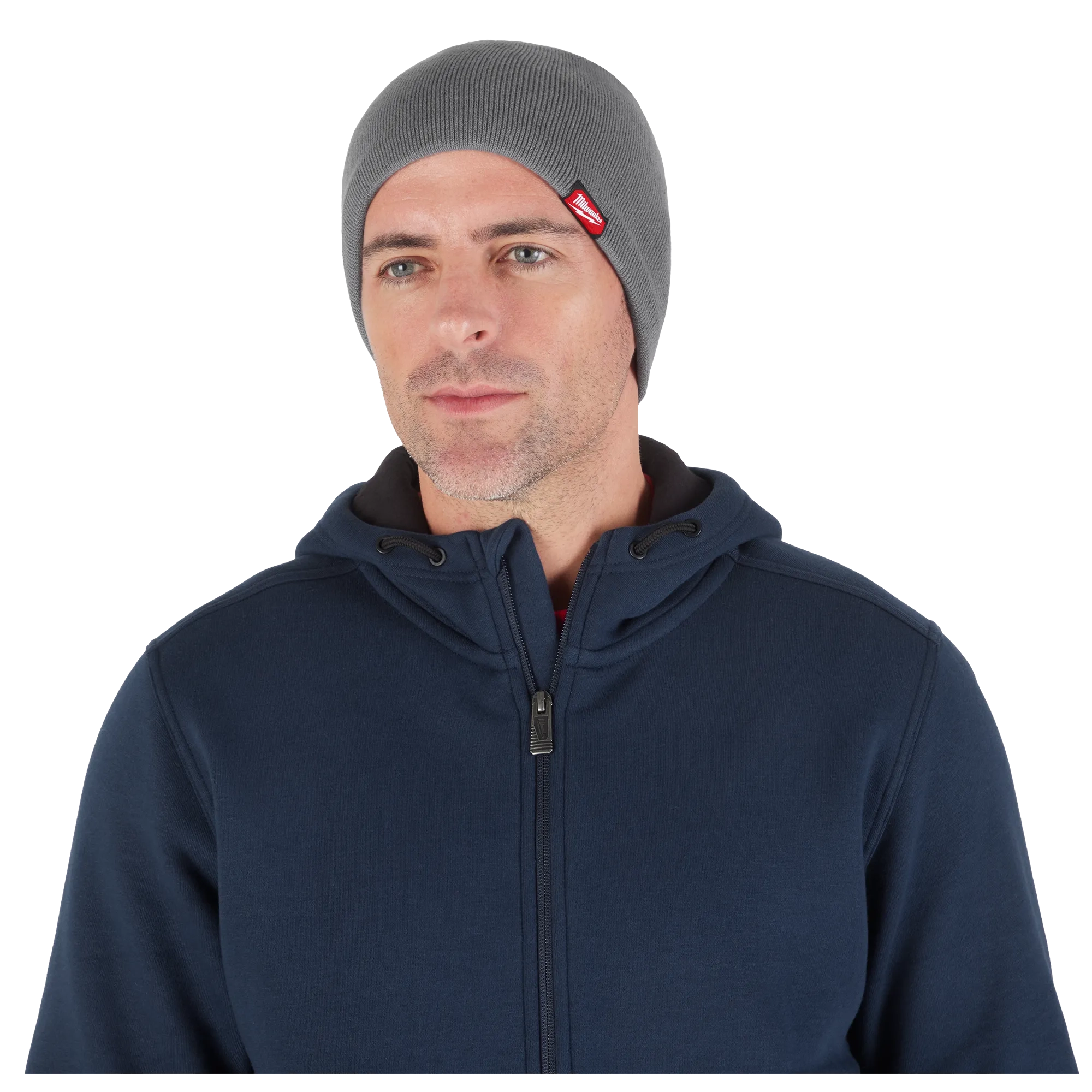 Image of a man wearing the Milwaukee Fleece-Lined Beanie in gray