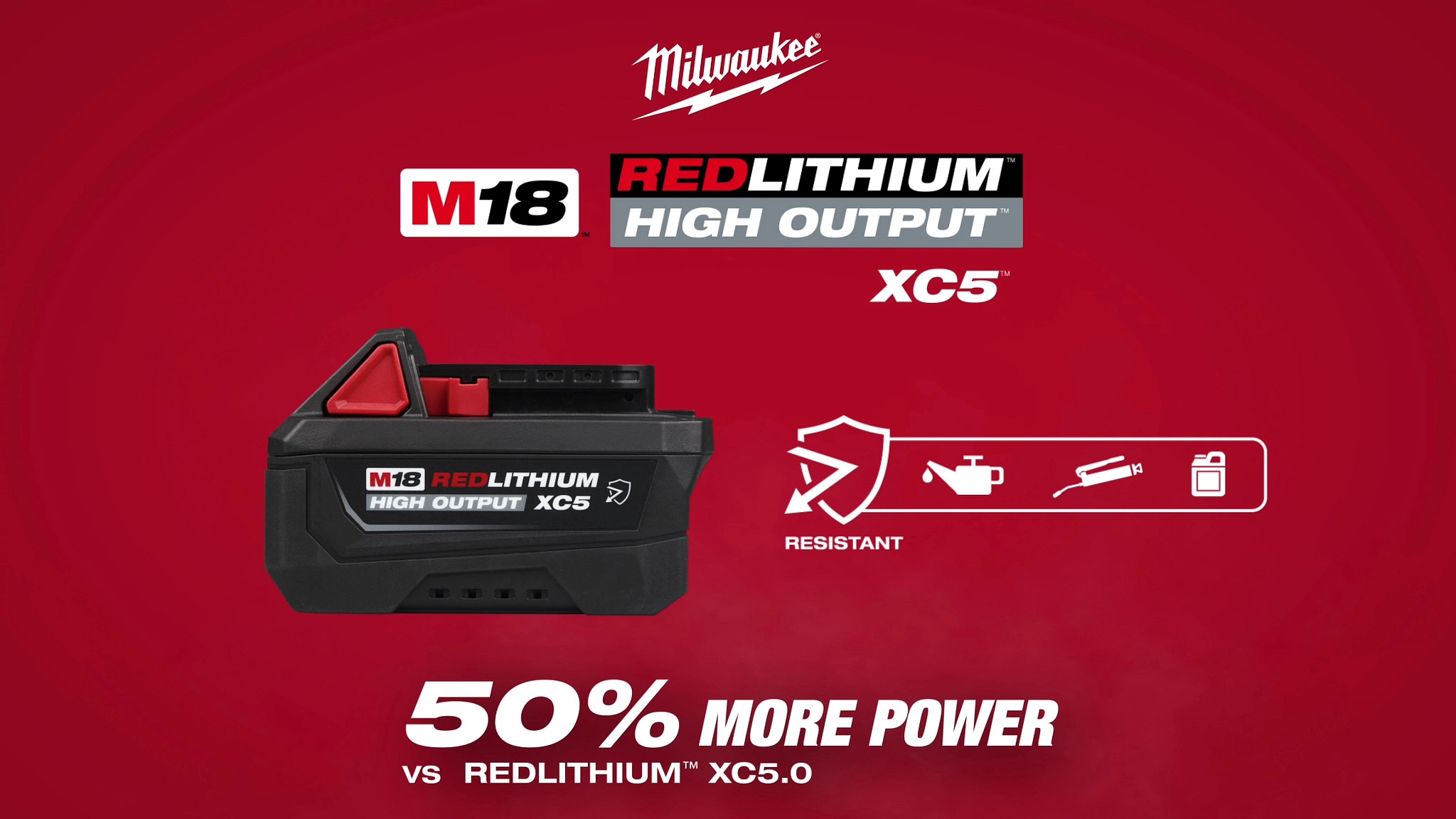 M18 REDLITHIUM HIGH OUTPUT XC5 Resistant Battery Pack.