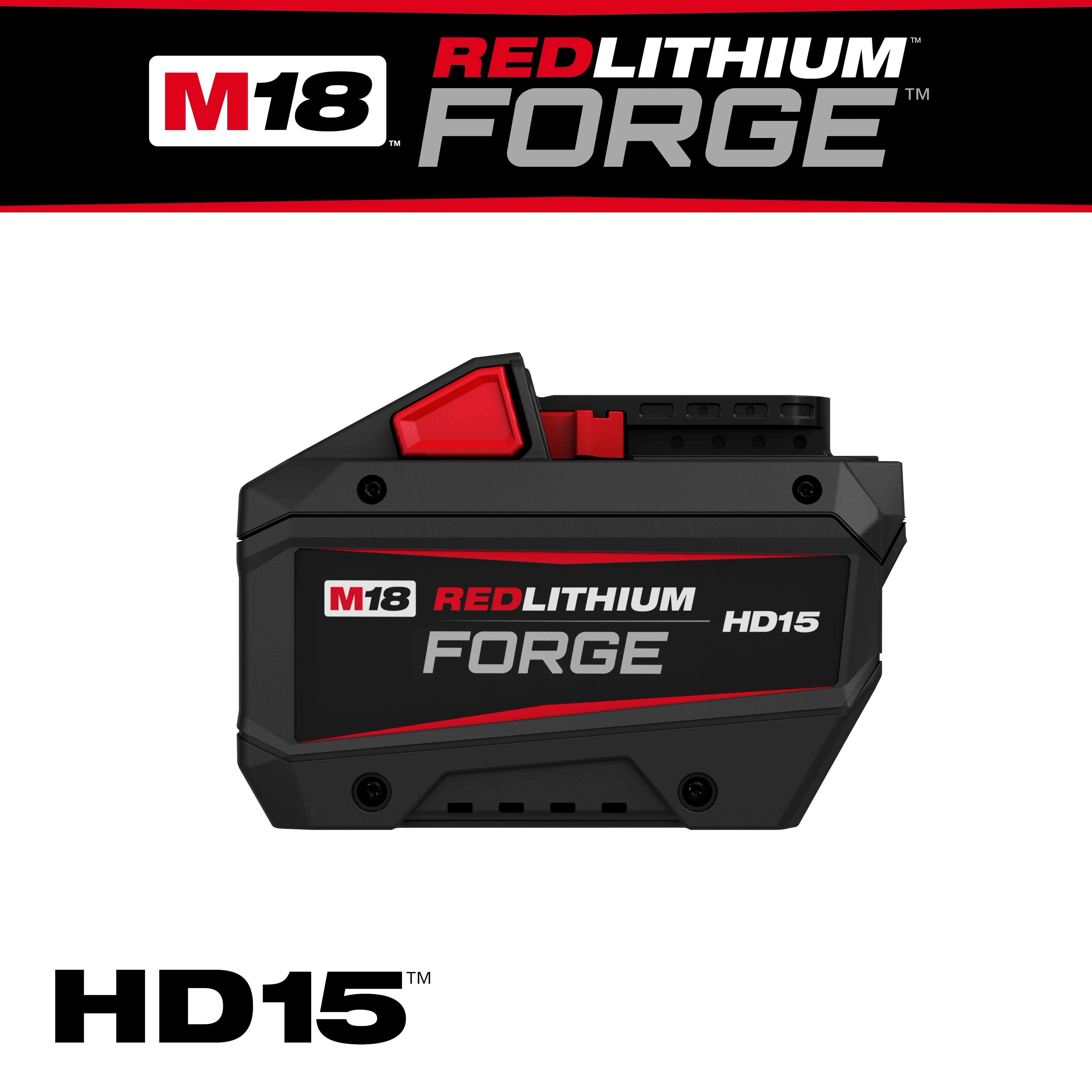 M18 REDLITHIUM FORGE HD15 Battery Pack shown in side view against a plain background.