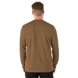Back view of a man wearing the FREEFLEX Hybrid Work Tee - Long Sleeve in brown. The shirt features a crew neckline and long sleeves.