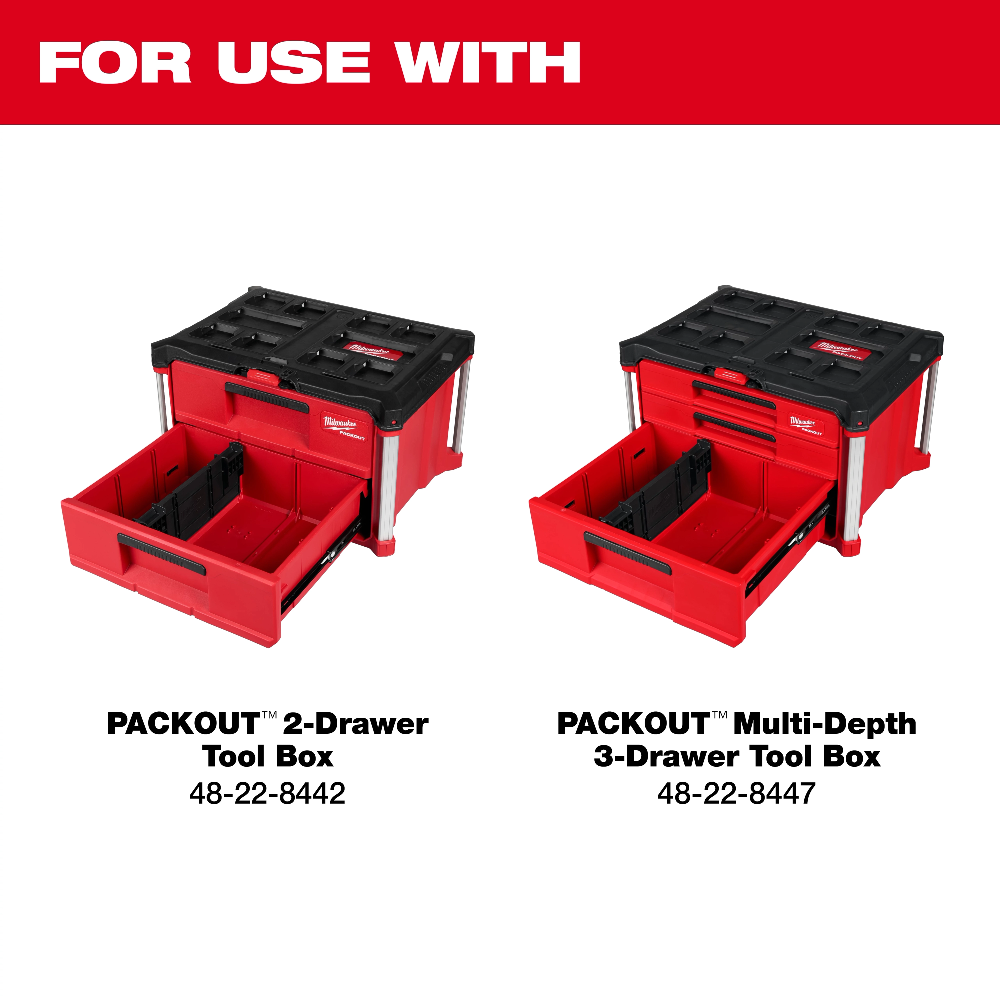 Divider for PACKOUT Drawer Tool Boxes displayed for use with PACKOUT 2-Drawer Tool Box and PACKOUT Multi-Depth 3-Drawer Tool Box.
