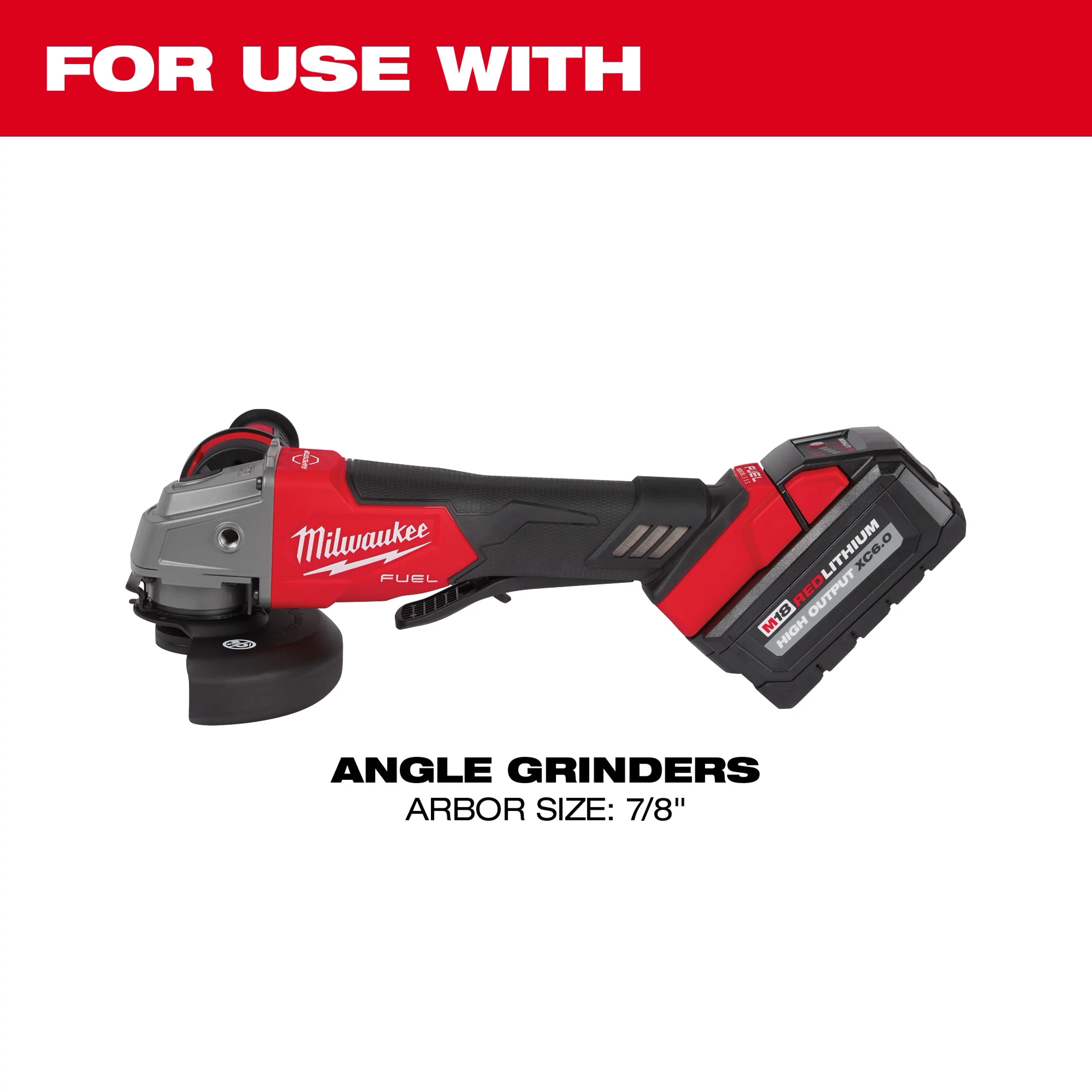 7/8" Grinding Wheels For Use With Milwaukee angle grinders, showing a red and black cordless angle grinder with battery.