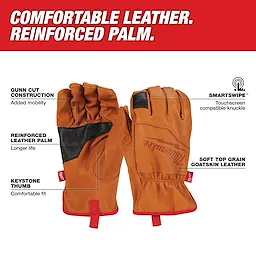Goatskin Leather Gloves feature reinforced palms, a keystone thumb, Gunn cut design, and touchscreen-compatible SmartSwipe knuckles.