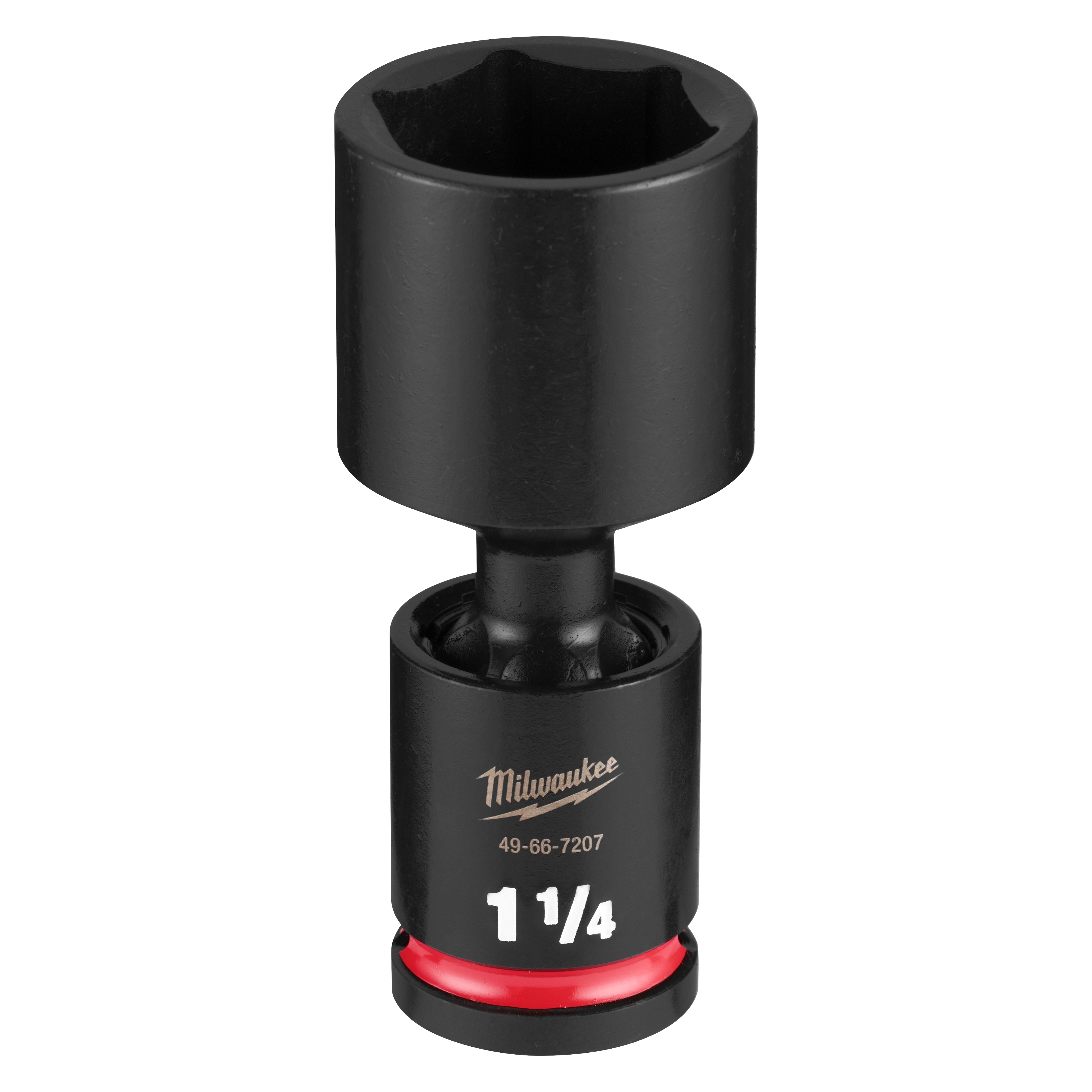 SHOCKWAVE Impact Duty 1/2" Drive 1-1/4" Deep Swivel Socket standing upright with a red band near the base.