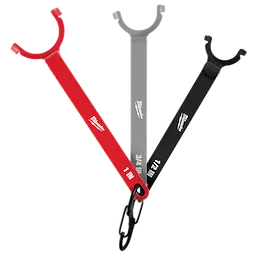 Milwaukee Cheater Adaptable Pipe Wrench Set includes three wrenches in red, gray, and black for different pipe sizes: 1 inch, 3/4 inch, and 1/2 inch. Each wrench head is open-ended and has an ergonomic design. They are connected by a black chain.