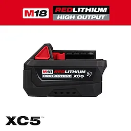 M18 REDLITHIUM HIGH OUTPUT XC5 Resistant Battery Pack shown in a side view against a simple background.
