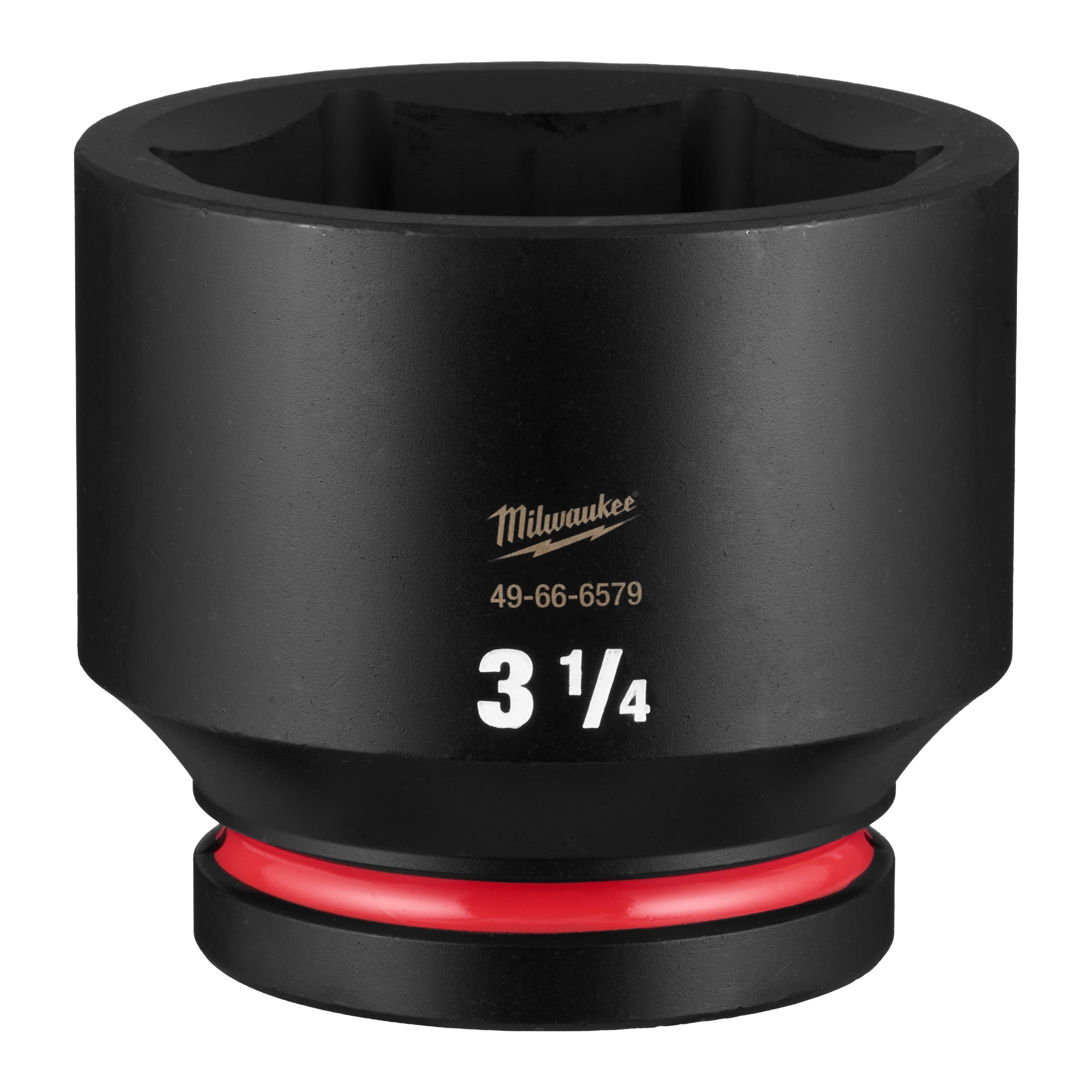 SHOCKWAVE Impact Duty 1" Drive 3-1/4" Standard 6 Point Socket standing upright with a red ring near the base.