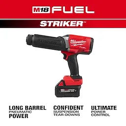 M18 FUEL STRIKER Hammer Chisel power tool with pistol grip and battery pack on a white background.