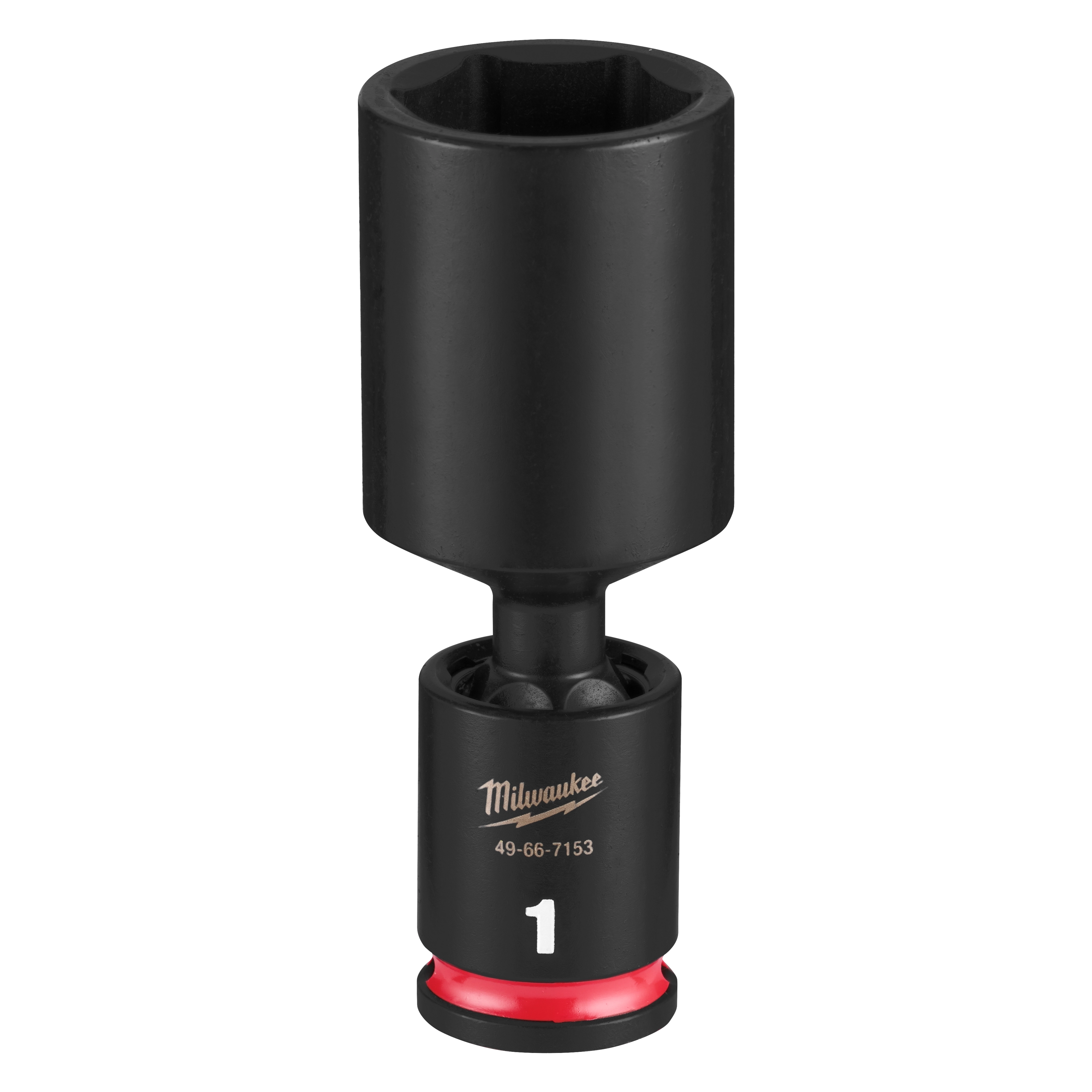 SHOCKWAVE Impact Duty 3/8" Drive 1" Deep Swivel Socket standing upright with a red ring near the base.