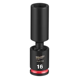 SHOCKWAVE Impact Duty 3/8" Drive 16MM Deep Swivel Socket standing upright on a plain background.