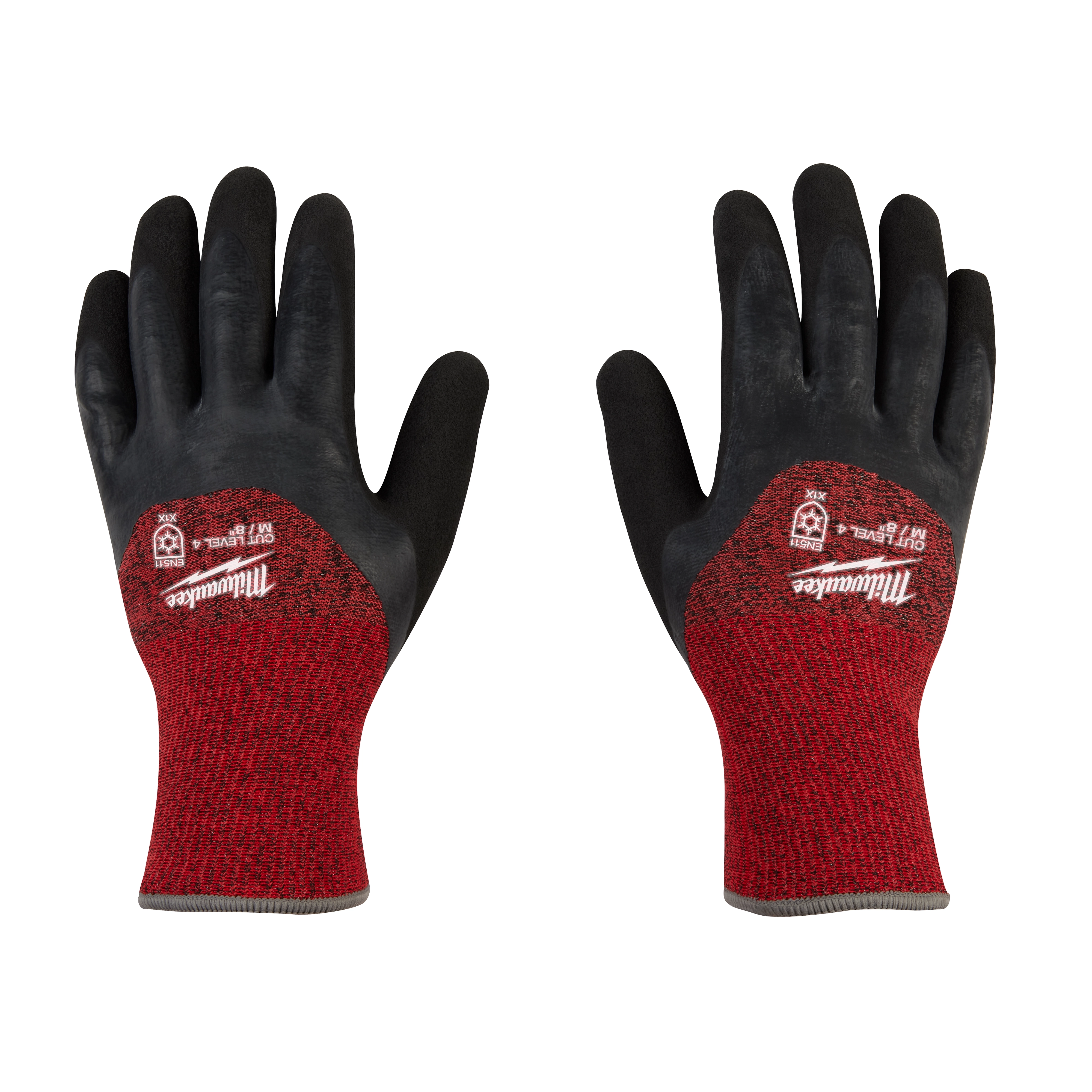 Cut Level 4 Winter Dipped Gloves - M are red and black gloves with a dipped coating on the palms and fingers for added grip.