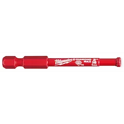 Milwaukee 3/16" DIAMOND MAX Diamond Grit Hole Saw with red hex shank and diamond-coated tip for cutting hard materials.