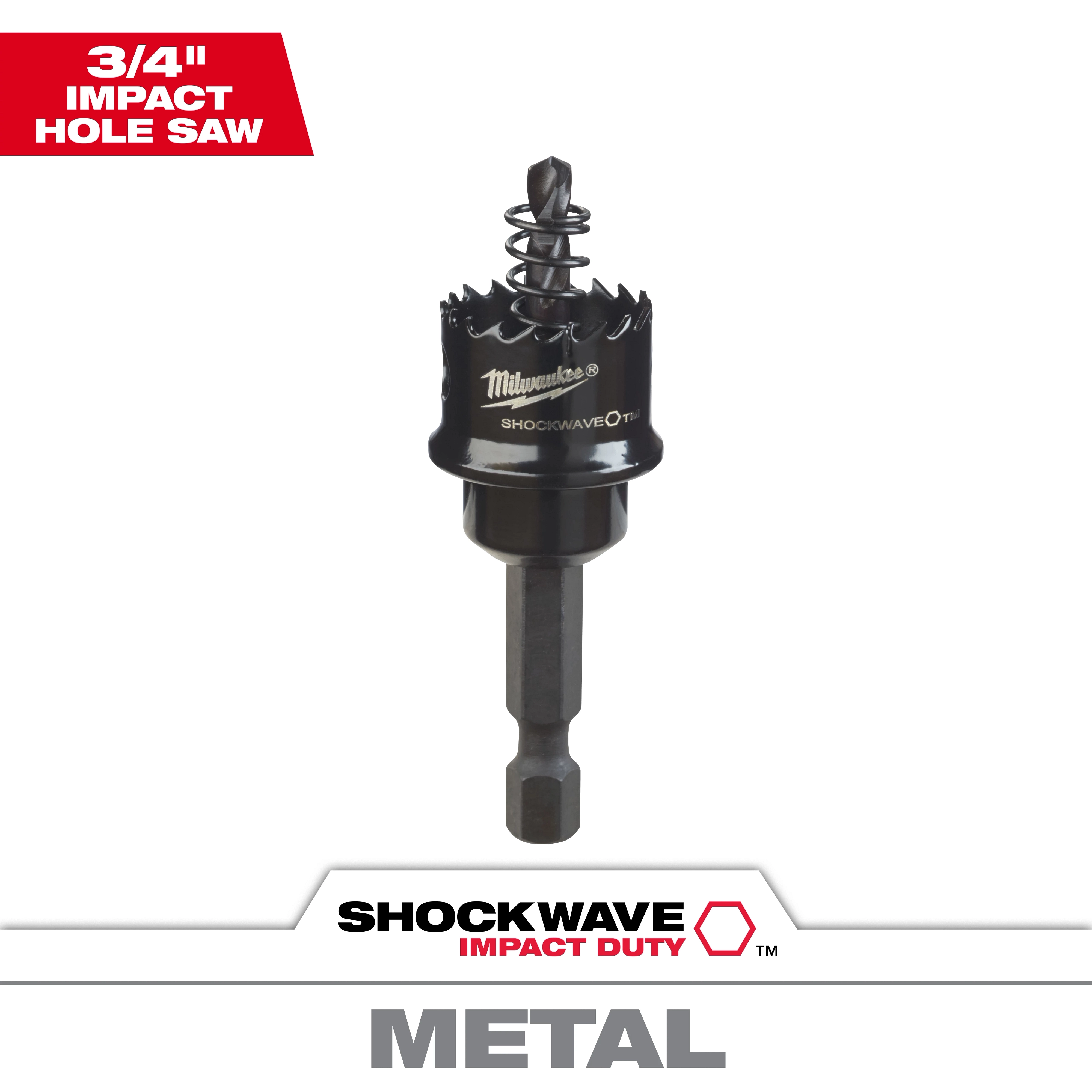 49-56-9805 Primary Image- 3/4" Impact SHOCKWAVE Hole Saw designed for metal cutting, featuring a black cylindrical blade with sharp teeth.