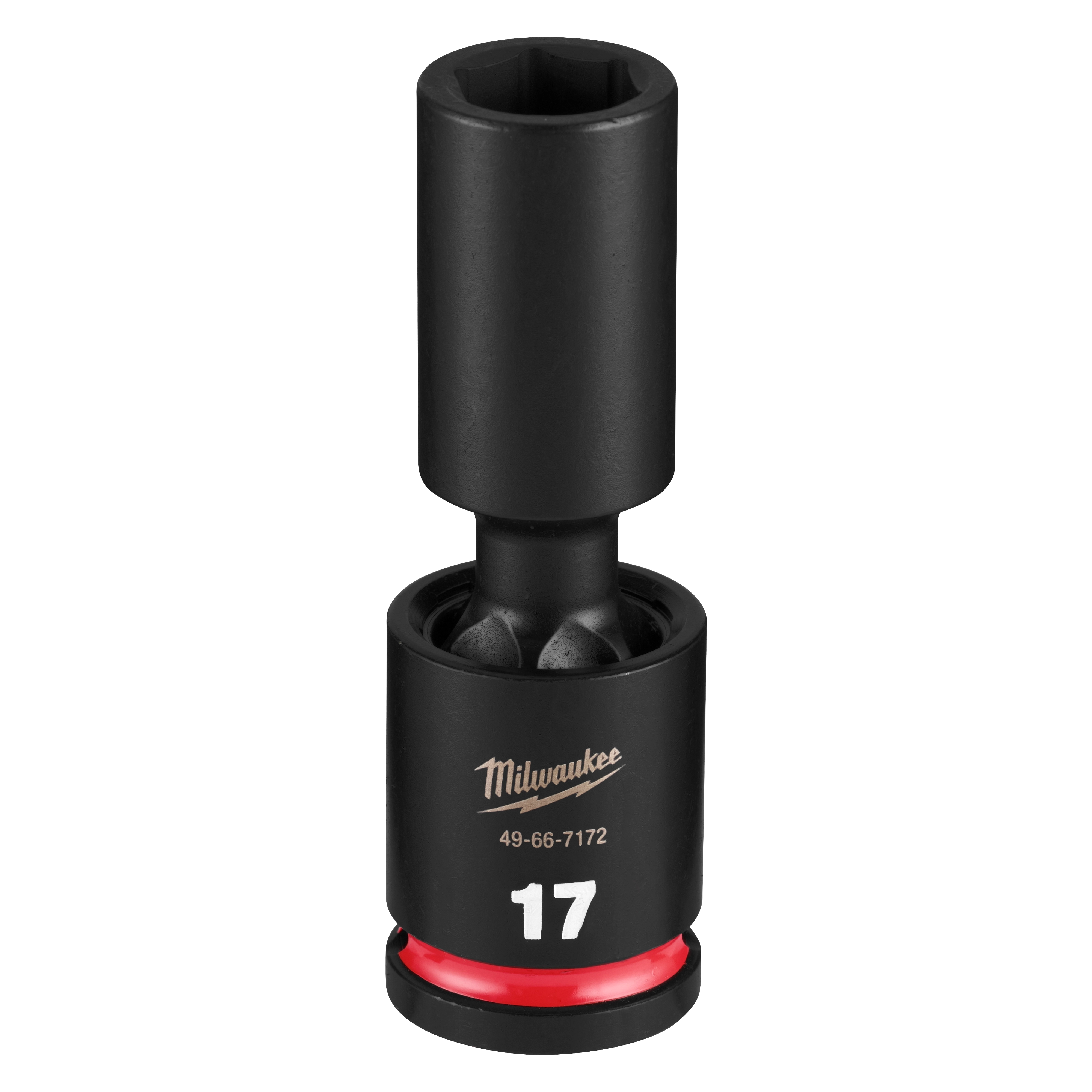 SHOCKWAVE Impact Duty 1/2" Drive 17MM Deep Swivel Socket standing upright with a red ring near the base.