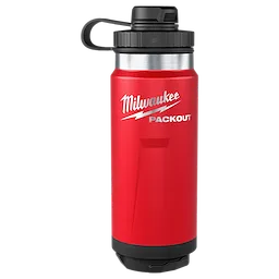 PACKOUT 24oz Insulated Bottle with Tether Lid standing upright with a screw-on lid and carry loop.