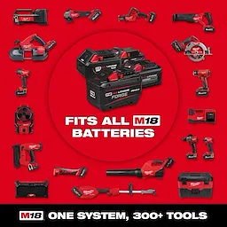 M18 REDLITHIUM HIGH OUTPUT XC5 Battery Pack M18 REDLITHIUM HIGH OUTPUT XC5 Resistant Battery Pack centered among tools