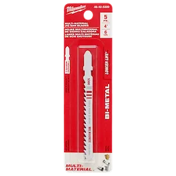 4" 6TPI T-Shank Multi Material Bi-Metal Jig Saw Blades 5PK, packaged in red and white with blade visible inside.