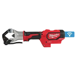 Milwaukee M18™ FORCE LOGIC™ 750 MCM Dieless Crimper, featuring a red and black body with a metallic crimping head, designed for easy wireless connectivity and handling in electrical tasks. The tool is ergonomic with a high-performance grip.
