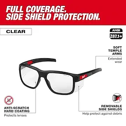 Full Frame Safety Glasses with Removable Side Shields – Clear Anti-Scratch Lenses features full coverage and soft temple arms.
