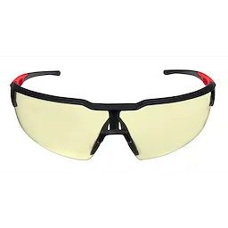 Safety Glasses - Yellow Anti-Scratch Lenses with a black frame and red accents, featuring wrap-around protection and comfortable fit.