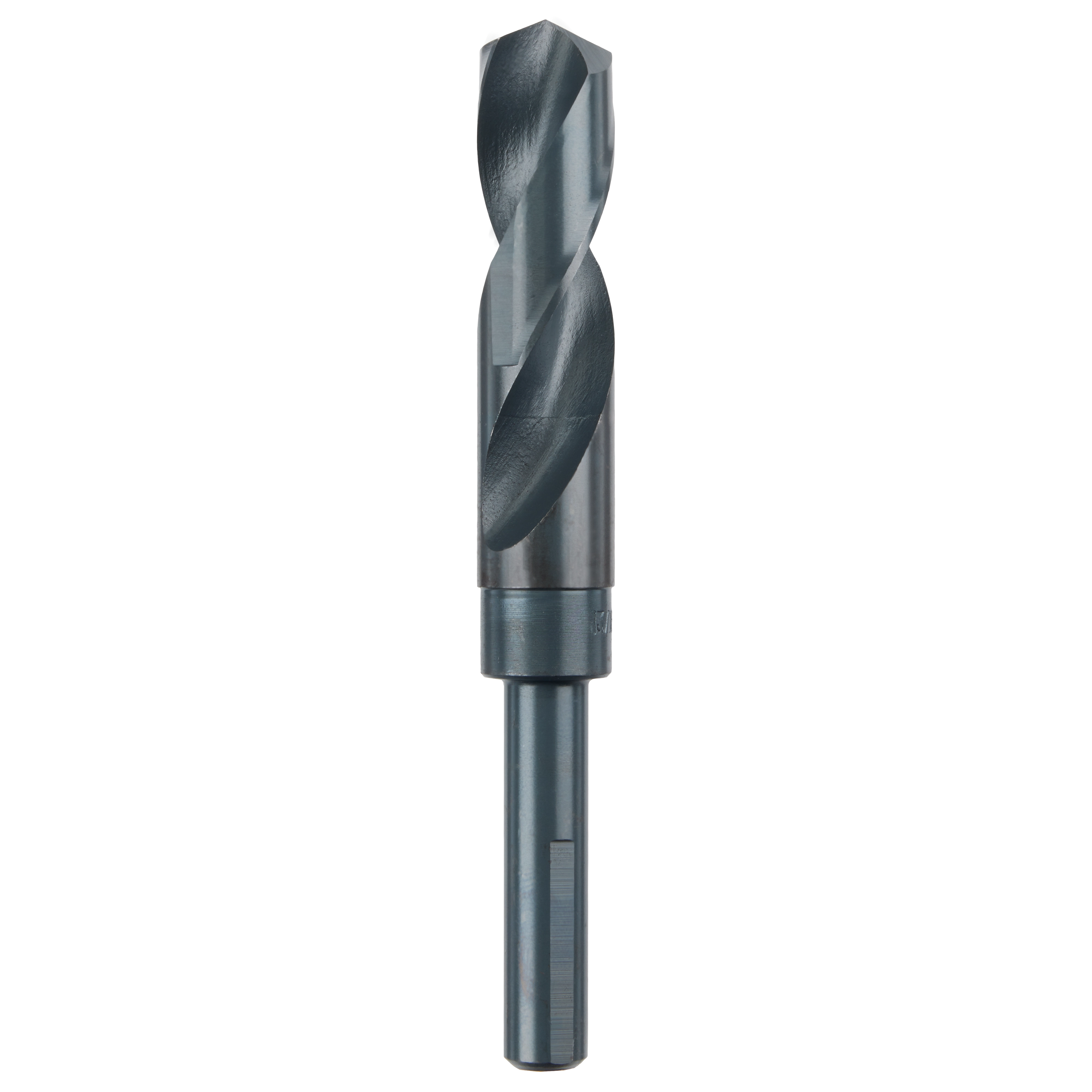 13/16" S&D Black Oxide Drill Bit shown vertically against a white background, featuring a dark metallic finish with spiral grooves.