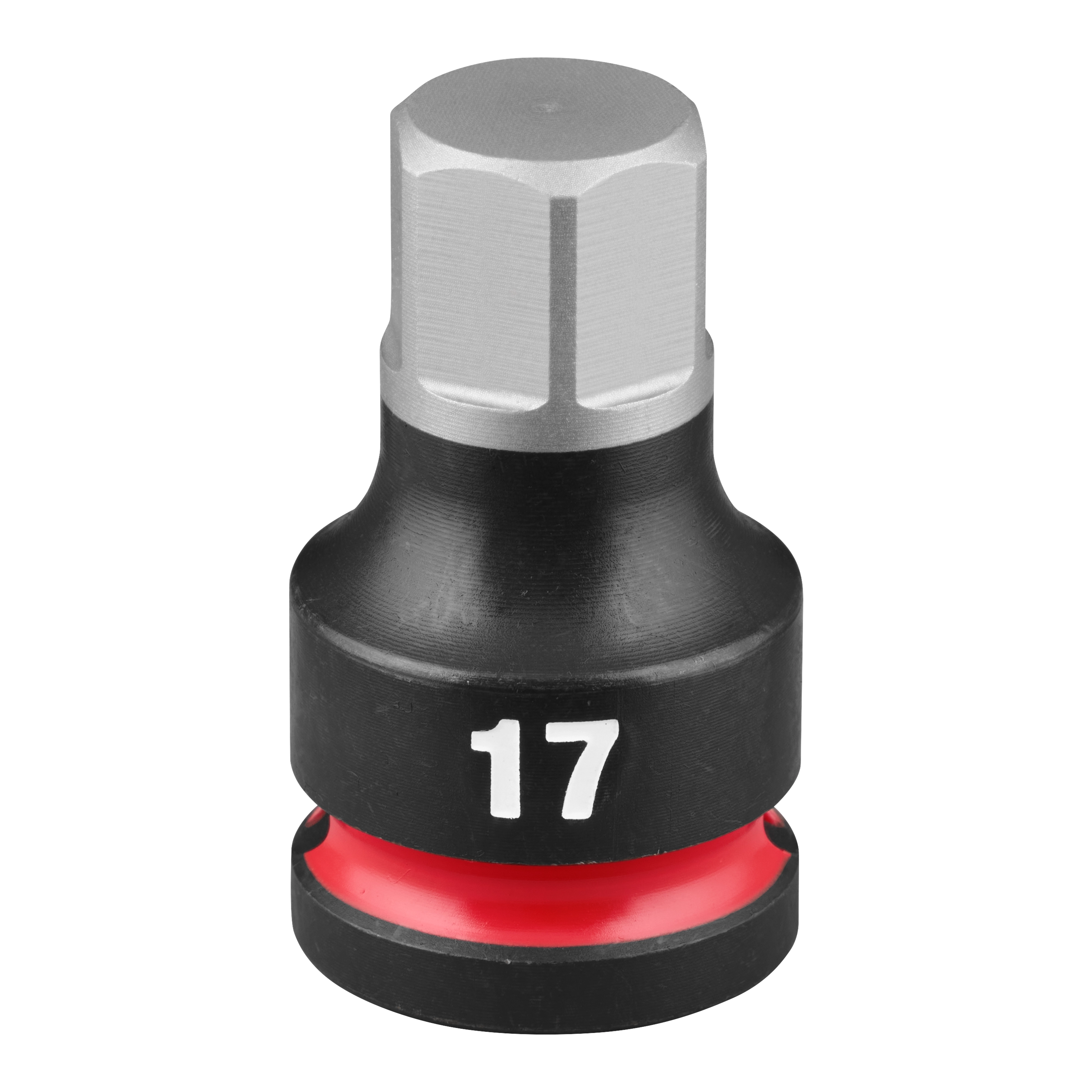 SHOCKWAVE Impact Duty 1/2" Drive 2" Hex 17mm Bit Socket, featuring a hexagonal shape at the top, black finish with white "17" marking, and a red band near the base.