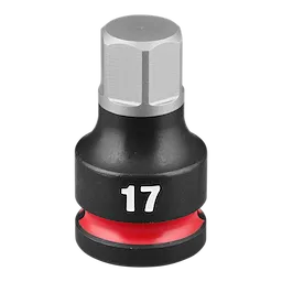 SHOCKWAVE Impact Duty 1/2" Drive 2" Hex 17mm Bit Socket, featuring a hexagonal shape at the top, black finish with white "17" marking, and a red band near the base.
