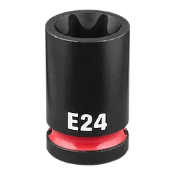 SHOCKWAVE Impact Duty 1/2" Drive E-Torx E24 Bit Socket standing upright with E24 marking and red band near base.