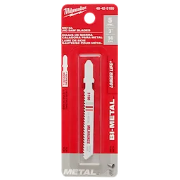 3" 14TPI T-Shank Metal Cutting Bi-Metal Jig Saw Blades 5PK in red packaging, showing one blade with product details.