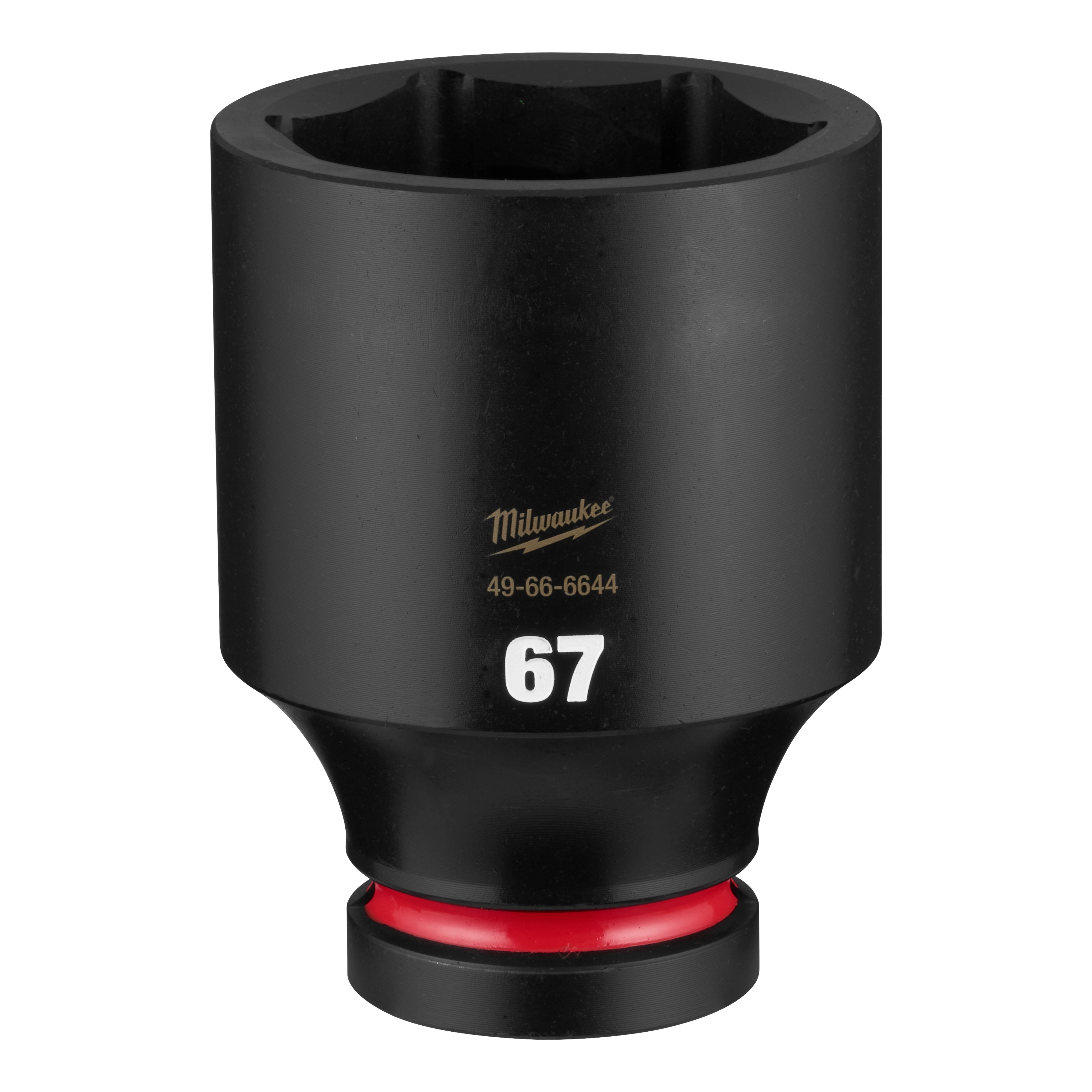 SHOCKWAVE Impact Duty 1" Drive 67mm Deep 6 Point Socket standing upright with 67 marking and red ring near base.
