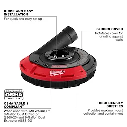 4-1/2"-5" Surface Grinding Dust Shroud has a sliding cover for wall grinding, high density bristles for dust collection, and OSHA compliance.
