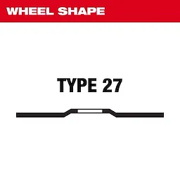 Bonded Abrasives Type 27 wheel shape with a flat center. Red top band with "Wheel Shape" text, black "Type 27" text in the center.