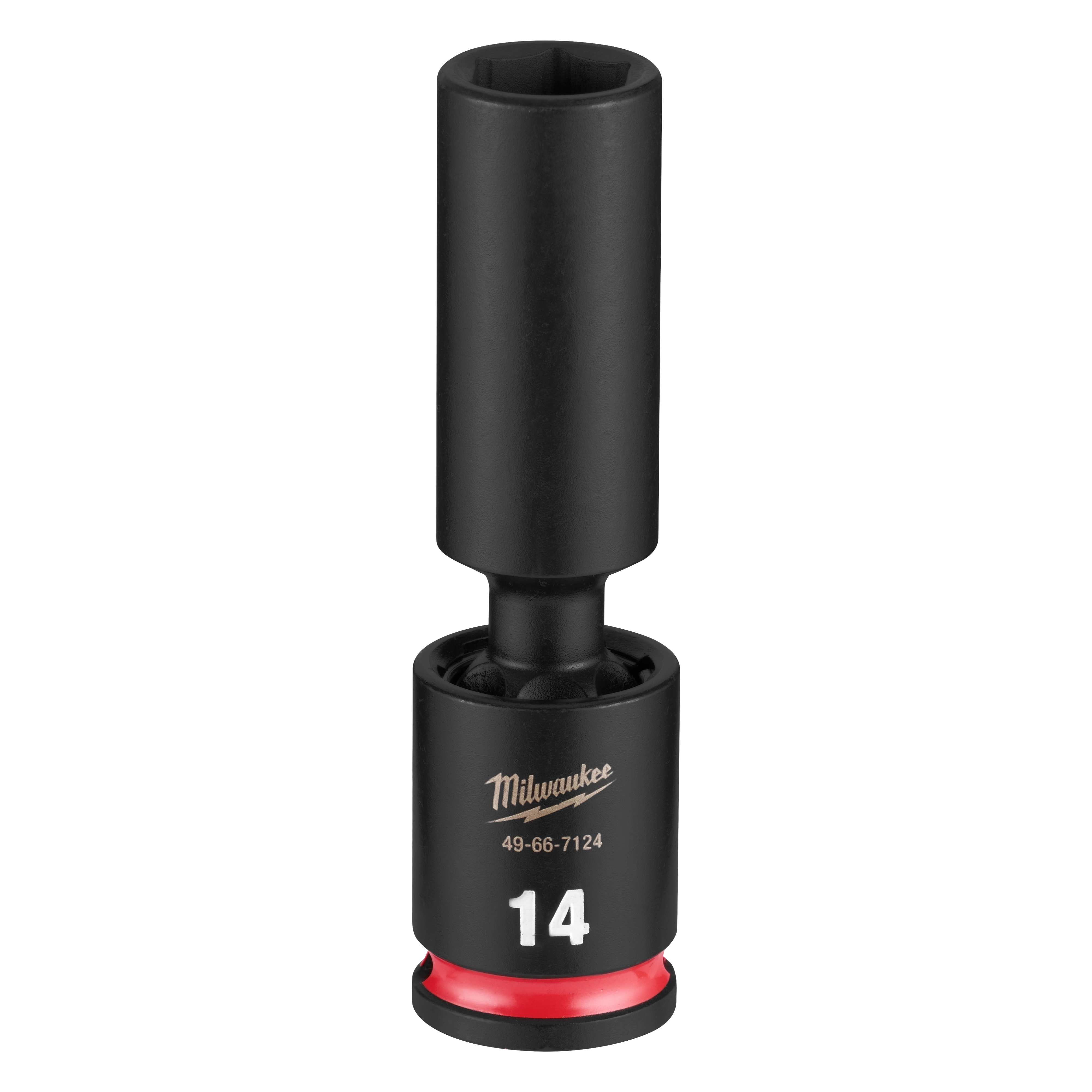 SHOCKWAVE Impact Duty 3/8" Drive 14MM Deep Swivel Socket standing upright on a plain background.