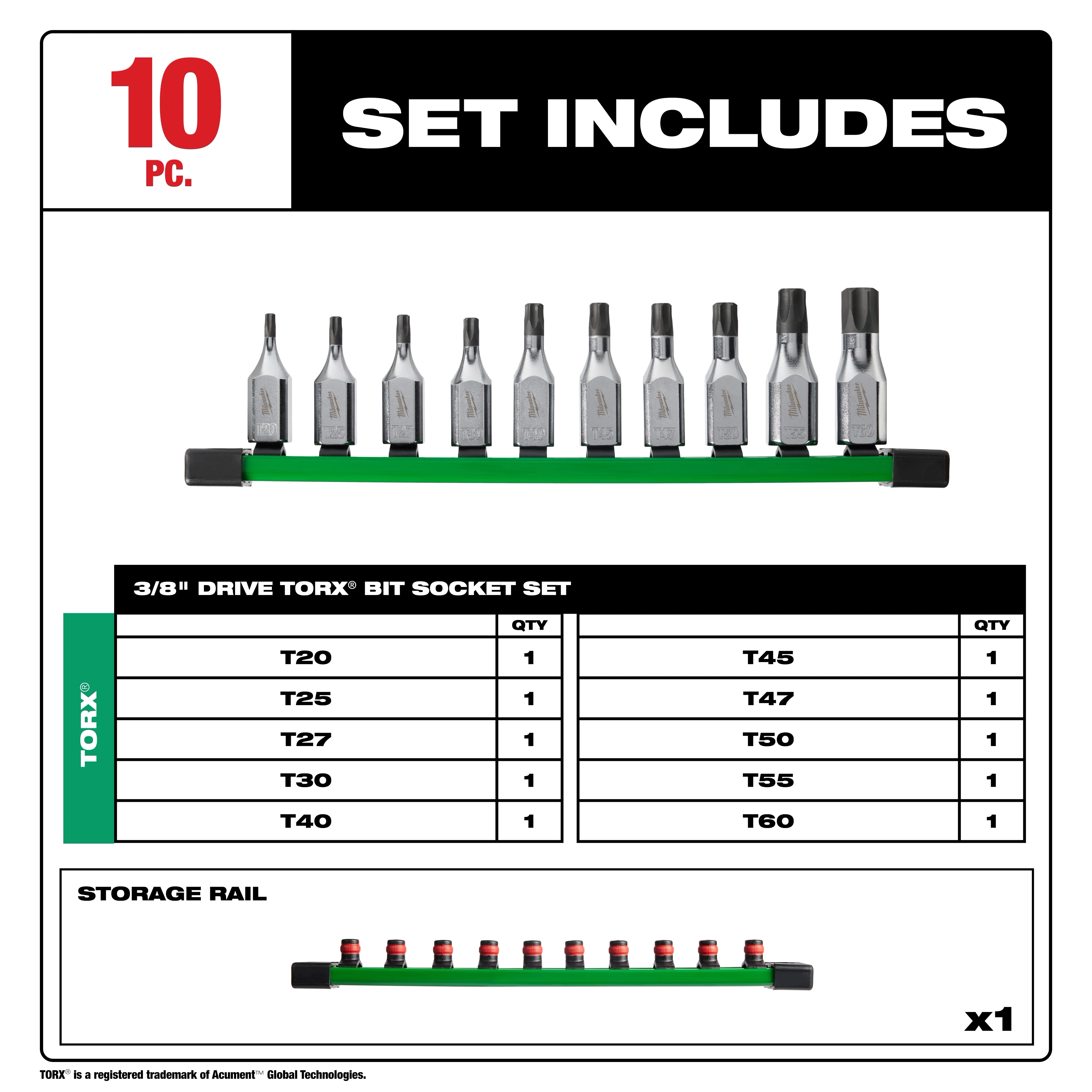 10pc 3/8” Drive TORX Bit Socket Set