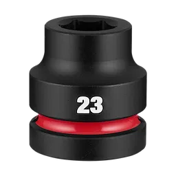 SHOCKWAVE Impact Duty 1" Drive 23mm Standard 6 Point Socket standing upright with 23 marking and a red band near the base.