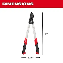 1-1/2” Lopper with long handles shown upright, labeled 24 inches tall and 9.25 inches wide.