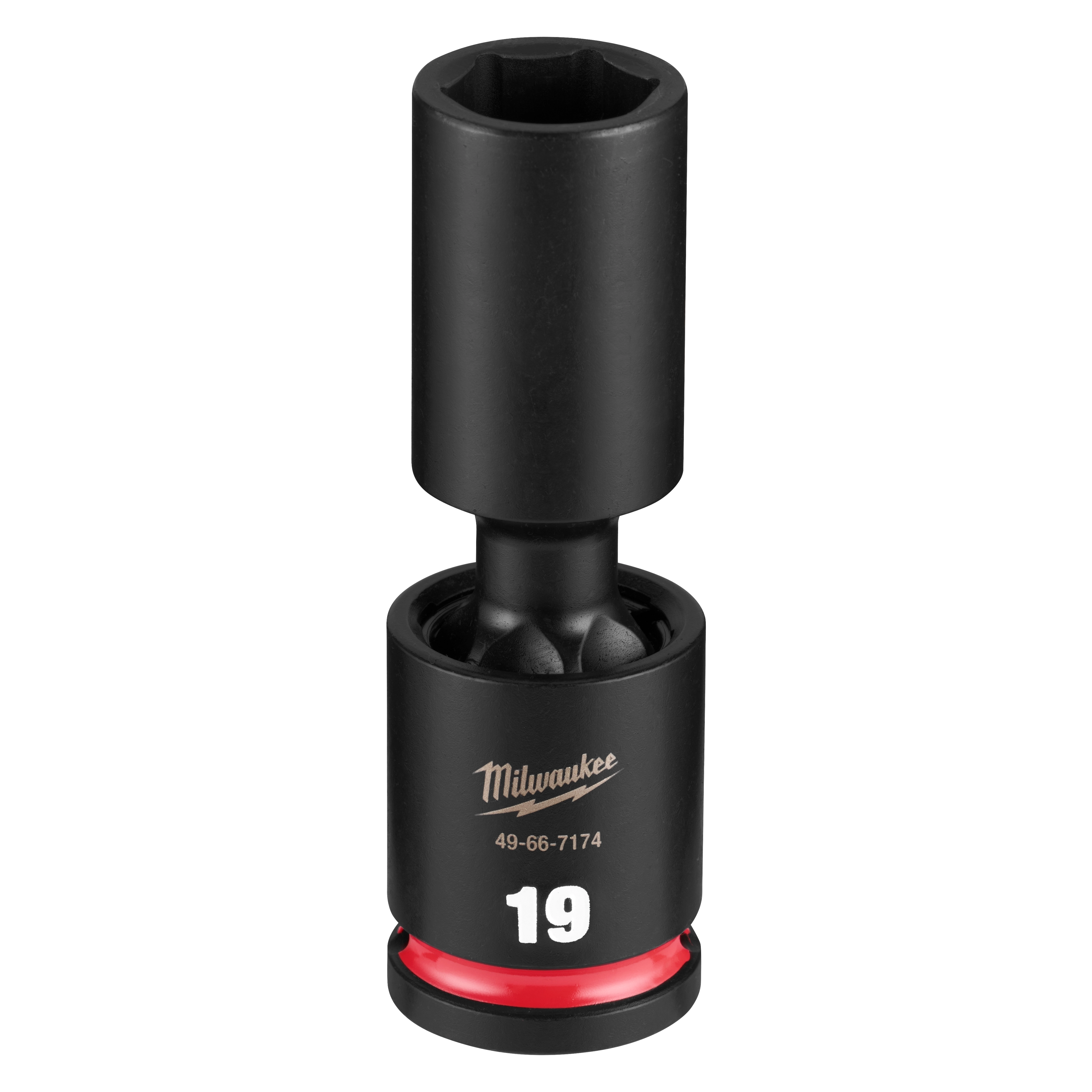 SHOCKWAVE Impact Duty 1/2" Drive 19MM Deep Swivel Socket standing upright with a visible 19 marking.