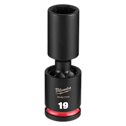 SHOCKWAVE Impact Duty 1/2" Drive 19MM Deep Swivel Socket standing upright with a visible 19 marking.
