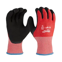 Cut Level 2 Winter Dipped Gloves - XL, featuring red fabric with black palms and blue trim, designed for safety and warmth.