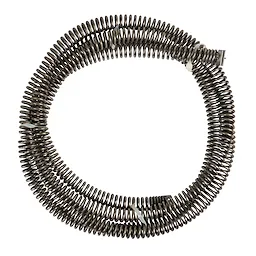 The 1-1/4" x 15' Heavy Duty Open Wind Sectional Cable is a coiled, durable, metal cable designed for plumbing purposes. It appears in a circular shape, ready for use in cleaning drains or sewers.