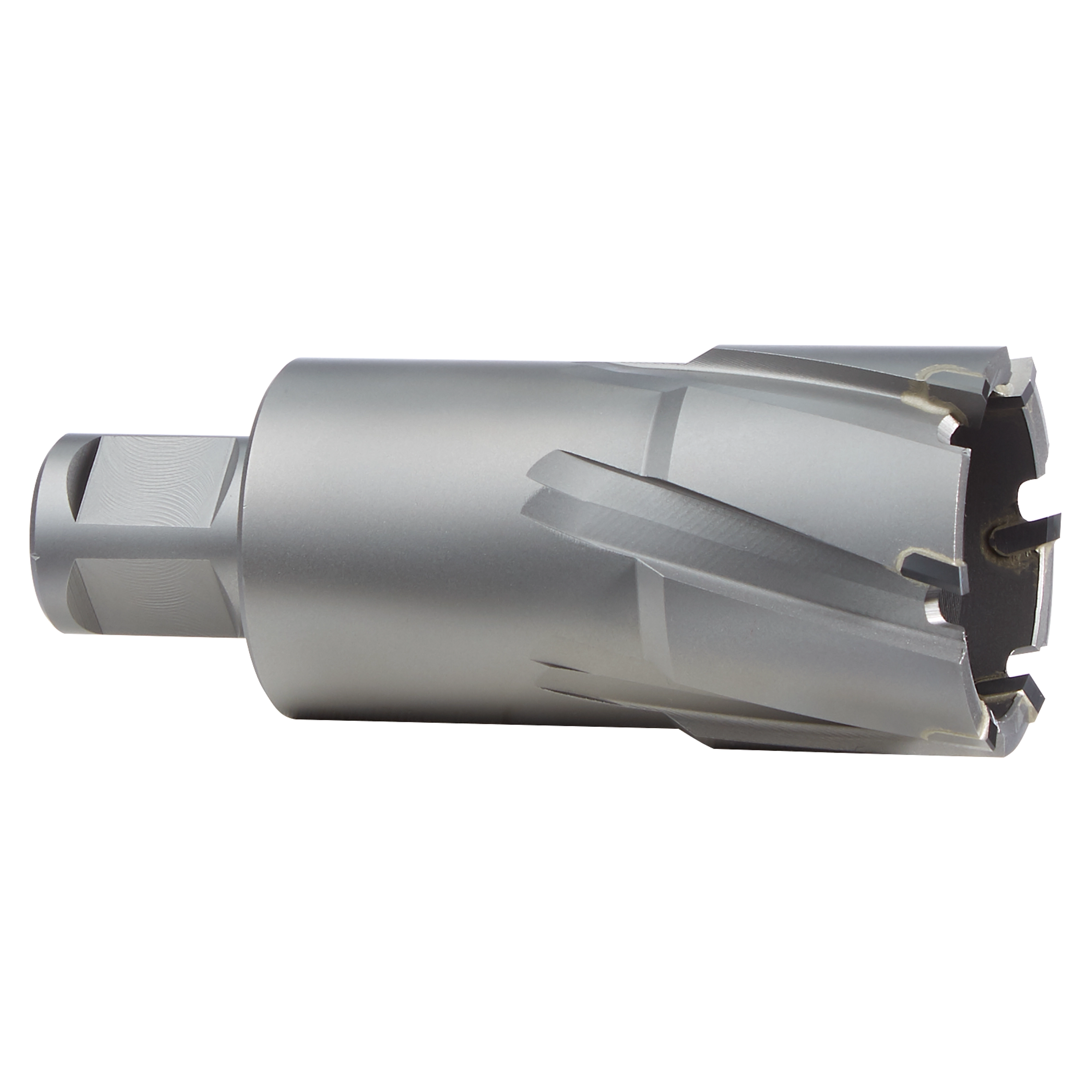Annular Cutter, 1 1/2 inch diameter, metallic cylindrical drill bit with cutting edges and a shank for mounting.