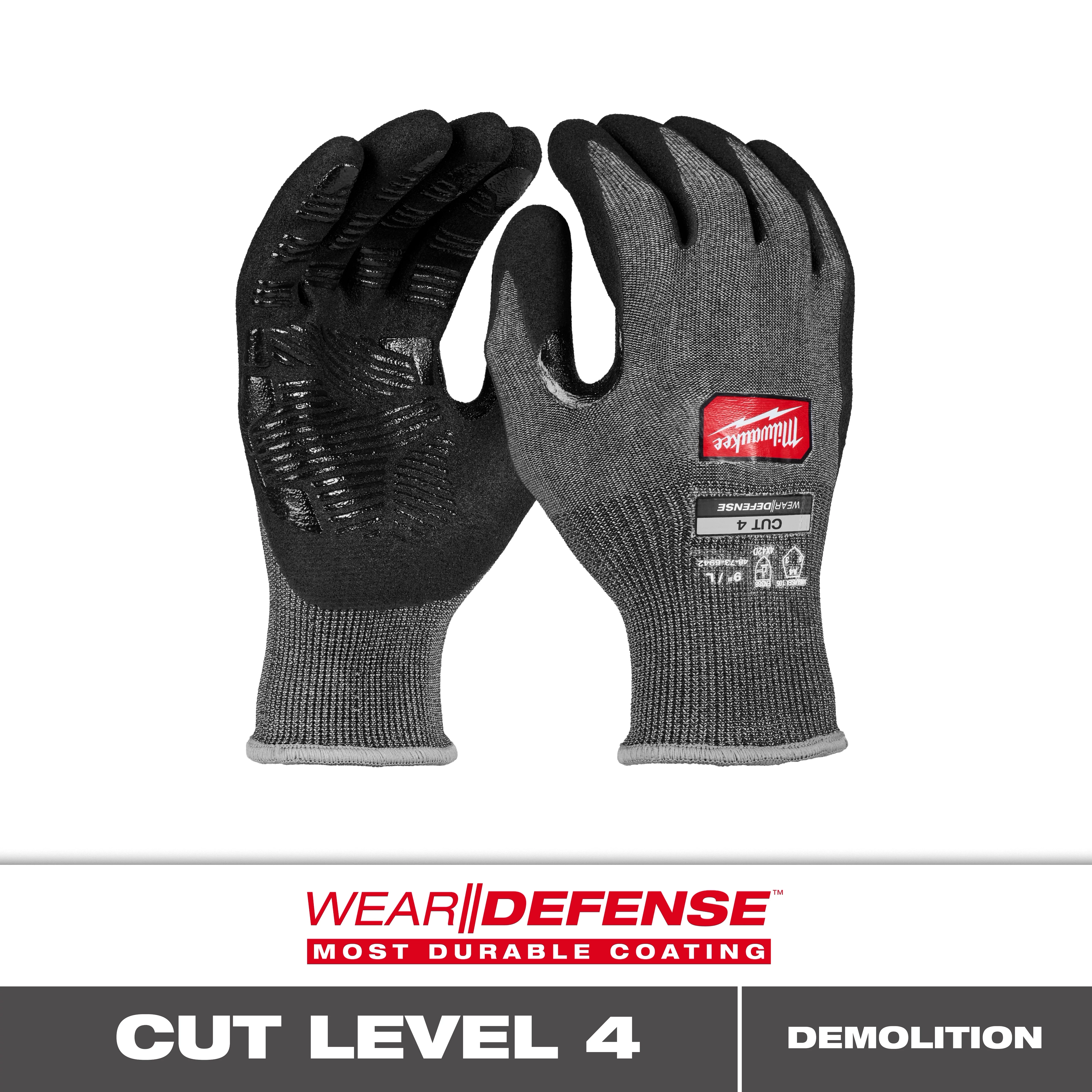 Milwaukee Cut Level 4 High Dexterity Nitrile Dipped Gloves w/ WEAR-DEFENSE Protection.