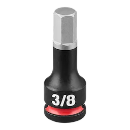 The SHOCKWAVE Impact Duty 3/8" Drive 2" Hex 3/8" Bit Socket features a durable black base with a red ring and a silver hexagonal head.