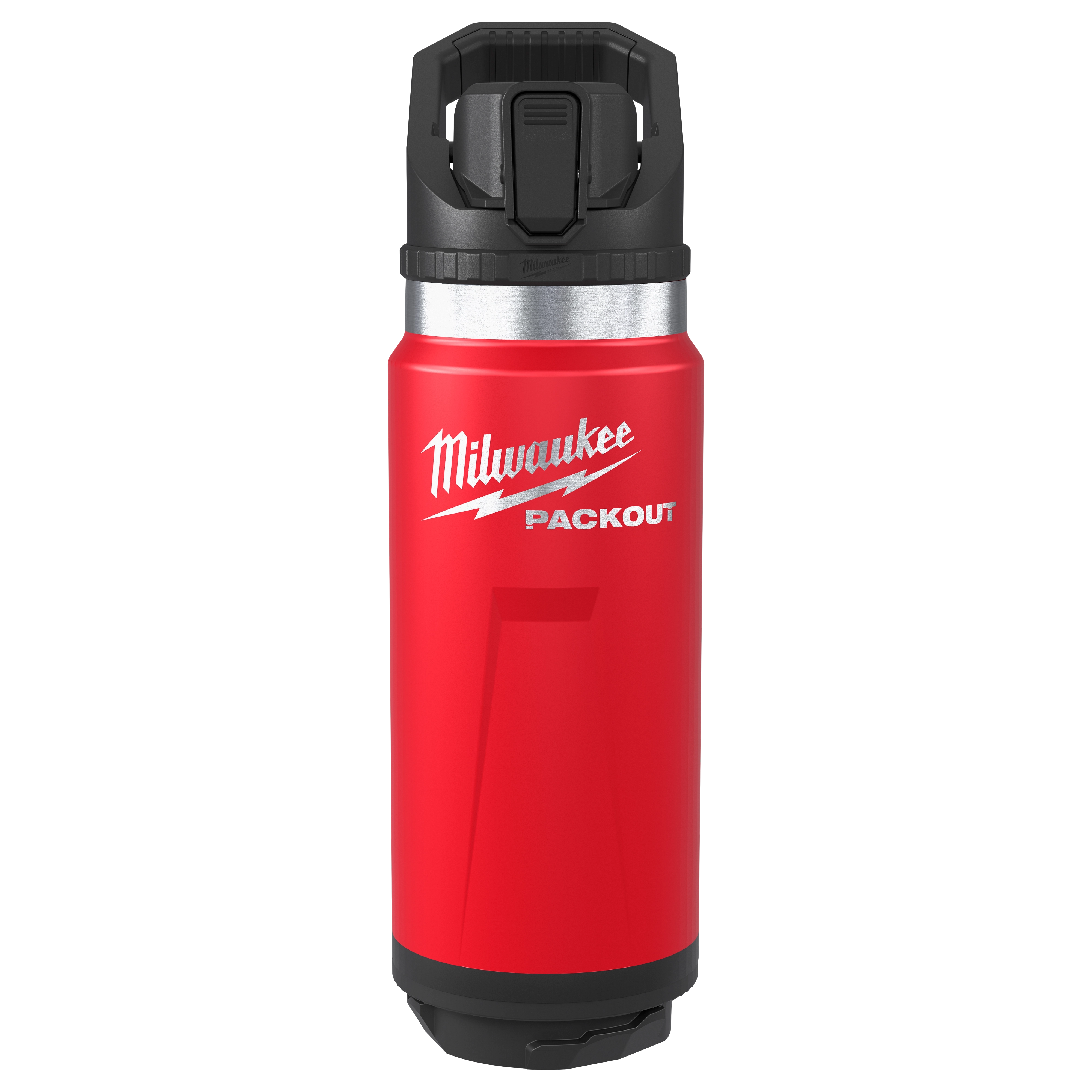 PACKOUT 24oz Insulated Bottle with Straw Lid standing upright with a flip-top black lid and metal band near the top.