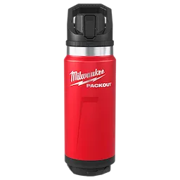 PACKOUT 24oz Insulated Bottle with Straw Lid standing upright with a flip-top black lid and metal band near the top.