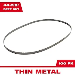 Band Saw Blade Main Image showing a 44-7/8" deep cut blade for thin metal, packaged in a quantity of 100.